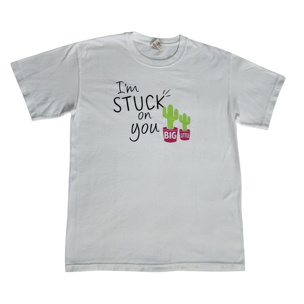 Comfort Colors Unisex I'm Stuck On You Big Little Cactus White T-Shirt Medium - Picture 2 of 8